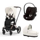 Poussette trio Priam 4 Off White châssis Rose Gold + Cloud G i-Size + Nacelle Luxe