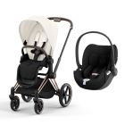 Poussette duo Priam 4 Off White châssis Rose Gold + Siège auto Cloud T i-Size