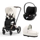 Poussette trio Priam 4 Off White châssis Rose Gold + Cloud T i-Size + Nacelle Luxe