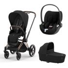 Poussette trio Priam 4 Sepia Black châssis Rose Gold + Cloud T i-Size + Nacelle Luxe