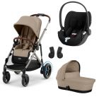 Poussette trio e-Gazelle S Almond Beige + Siège auto Cloud T i-Size + Nacelle S