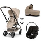 Poussette trio Eezy S Twist+ 2 pivotante Almond Beige avec nacelle Cot S et siège auto Cloud G i-Size