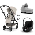 Poussette trio Eezy S Twist+ 2 pivotante Dune Grey avec nacelle Cot S et siège auto Cloud T i-Size