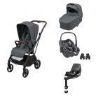 Poussette trio Leona² + siège auto Pebble 360 + nacelle Sense Graphique + Base FamilyFix 360