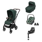 Poussette trio Leona² + siège auto Pebble 360 + nacelle Sense Green + Base FamilyFix 360