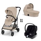 Poussette trio Melio Carbon 6 Almond Beige avec siège auto Aton B2 i-Size et nacelle