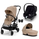 Poussette trio Melio Carbon Almond Beige + Aton B2 i-Size + Nacelle