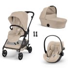 Poussette trio Melio Carbon 6 Almond Beige avec siège auto Cloud G3 i-Size Tissu Plus et nacelle
