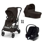 Poussette trio Melio Carbon 6 Chocolate Brown avec siège auto Aton B2 i-Size et nacelle