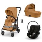 Poussette trio Melio Carbon 6 Cinnamon Yellow avec siège auto Cloud G i-Size et nacelle