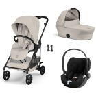 Poussette trio Melio Carbon 6 Dune Grey avec siège auto Cloud T i-Size et nacelle
