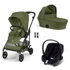 Poussette trio Melio Carbon 6 Moss Green avec siège auto Aton B2 i-Size et nacelle