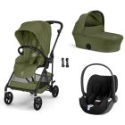 Poussette trio Melio Carbon 6 Moss Green avec siège auto Cloud T i-Size et nacelle