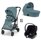Poussette trio Melio Carbon 6 Stormy Blue avec siège auto Aton B2 i-Size et nacelle