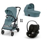 Poussette trio Melio Carbon 6 Stormy Blue avec siège auto Cloud G i-Size et nacelle