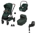 Poussette trio Oxford + Siège auto Pebble 360 Pro² + nacelle Sense Twillic Green + Base FamilyFix 360 pro