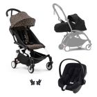 Poussette Trio YOYO 3 pack 0+ & 6+ et siège auto Aton B2 Black - Châssis Blanc - Leopard / Noir