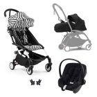 Poussette Trio YOYO 3 pack 0+ & 6+ et siège auto Aton B2 Black - Châssis Blanc - Zebra / Noir