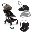Poussette Trio YOYO 3 pack 0+ & 6+ + siège auto Cloud G Black - Châssis Blanc - Leopard / Noir