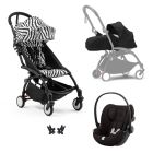 Poussette Trio YOYO 3 pack 0+ & 6+ et siège auto Cloud G Black - Châssis noir - Zebra / Noir