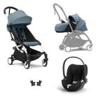 Poussette Trio YOYO 3 pack 0+ & 6+ + siège auto Cloud T Black - Châssis blanc - Aqua