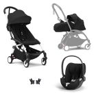 Poussette Trio YOYO 3 pack 0+ & 6+ + siège auto Cloud T Black - Châssis blanc - Noir