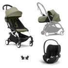 Poussette Trio YOYO 3 pack 0+ & 6+ + siège auto Cloud T Black - Châssis blanc - Olive