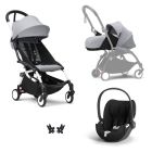 Poussette Trio YOYO 3 pack 0+ & 6+ + siège auto Cloud T Black - Châssis blanc - Stone
