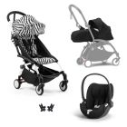 Poussette Trio YOYO 3 pack 0+ & 6+ + siège auto Cloud T Black - Châssis blanc - Zebra / Noir