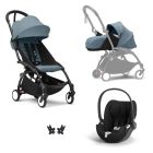 Poussette Trio YOYO 3 pack 0+ & 6+ + siège auto Cloud T Black - Châssis noir - Aqua