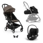 Poussette Trio YOYO 3 pack 0+ & 6+ + siège auto Cloud T Black - Châssis noir - Léopard / Noir