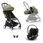 Poussette Trio YOYO 3 pack 0+ & 6+ + siège auto Cloud T Black - Châssis noir - Olive