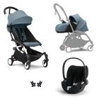 Poussette Trio YOYO 3 pack 0+ & 6+ + siège auto Cloud T plus Black - Châssis blanc - Aqua