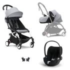 Poussette Trio YOYO 3 pack 0+ & 6+ + siège auto Cloud T plus Black - Châssis blanc - Stone