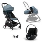 Poussette Trio YOYO 3 pack 0+ & 6+ + siège auto Cloud T plus Black - Châssis noir - Aqua