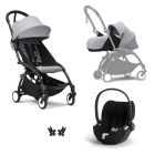 Poussette Trio YOYO 3 pack 0+ & 6+ + siège auto Cloud T plus Black - Châssis noir - Stone