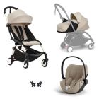 Poussette Trio YOYO 3 pack 0+ & 6+ + siège auto Cloud T plus Beige - Châssis blanc - Bonpoint