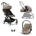 Poussette Trio YOYO 3 pack 0+ & 6+ + siège auto Cloud T plus Beige - Châssis blanc - Taupe