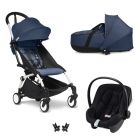 Poussette Trio YOYO 3 pack 6+ et siège auto Aton B2 Black + Nacelle - Chassis blanc - Bleu Air France