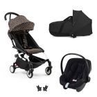 Poussette Trio YOYO 3 pack 6+ + siège auto Aton B2 Black + Nacelle - Chassis blanc - Leopard / Noir