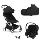 Poussette Trio YOYO 3 pack 6+ + siège auto Aton B2 Black + Nacelle - Chassis blanc - Noir