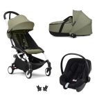 Poussette Trio YOYO 3 pack 6+ + siège auto Aton B2 Black + Nacelle - Chassis blanc - Olive