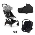 Poussette Trio YOYO 3 pack 6+ + Aton B2 i-Size + Nacelle - Chassis blanc - Zebra / Noir