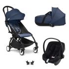 Poussette Trio YOYO 3 pack 6+ et siège auto Aton B2 Black + Nacelle YOYO - Chassis noir - Bleu Air France