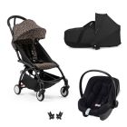 Poussette Trio YOYO 3 pack 6+ et siège auto Aton B2 Black + Nacelle YOYO - Chassis noir - Leopard / Noir