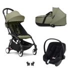 Poussette Trio YOYO 3 pack 6+ et siège auto Aton B2 Black + Nacelle YOYO - Chassis noir - Olive