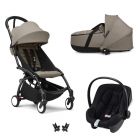 Poussette Trio YOYO 3 pack 6+ et siège auto Aton B2 Black + Nacelle YOYO - Chassis noir - Taupe