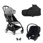 Poussette Trio YOYO 3 pack 6+ et siège auto Aton B2 Black + Nacelle YOYO - Chassis noir - Zebra / Noir