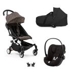 Poussette Trio YOYO 3 pack 6+ et siège auto Cloud G Black + Nacelle YOYO - Chassis blanc - Leopard / Noir
