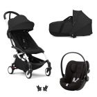 Poussette Trio YOYO 3 pack 6+ et siège auto Cloud G Black + Nacelle YOYO - Chassis blanc - Noir